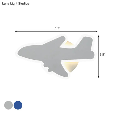 Cartoon Led Wall Sconce - Jet Kids Bedroom Flush Mount Lighting In White/Blue