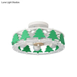 Cartoon Metal Ceiling Lamp - Green Pine Tree Semi Mount Light (5 Heads) Ideal For Hotels