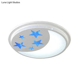 Cartoon Moon And Star Led Ceiling Lamp For Girls Room - Blue White Circle Design