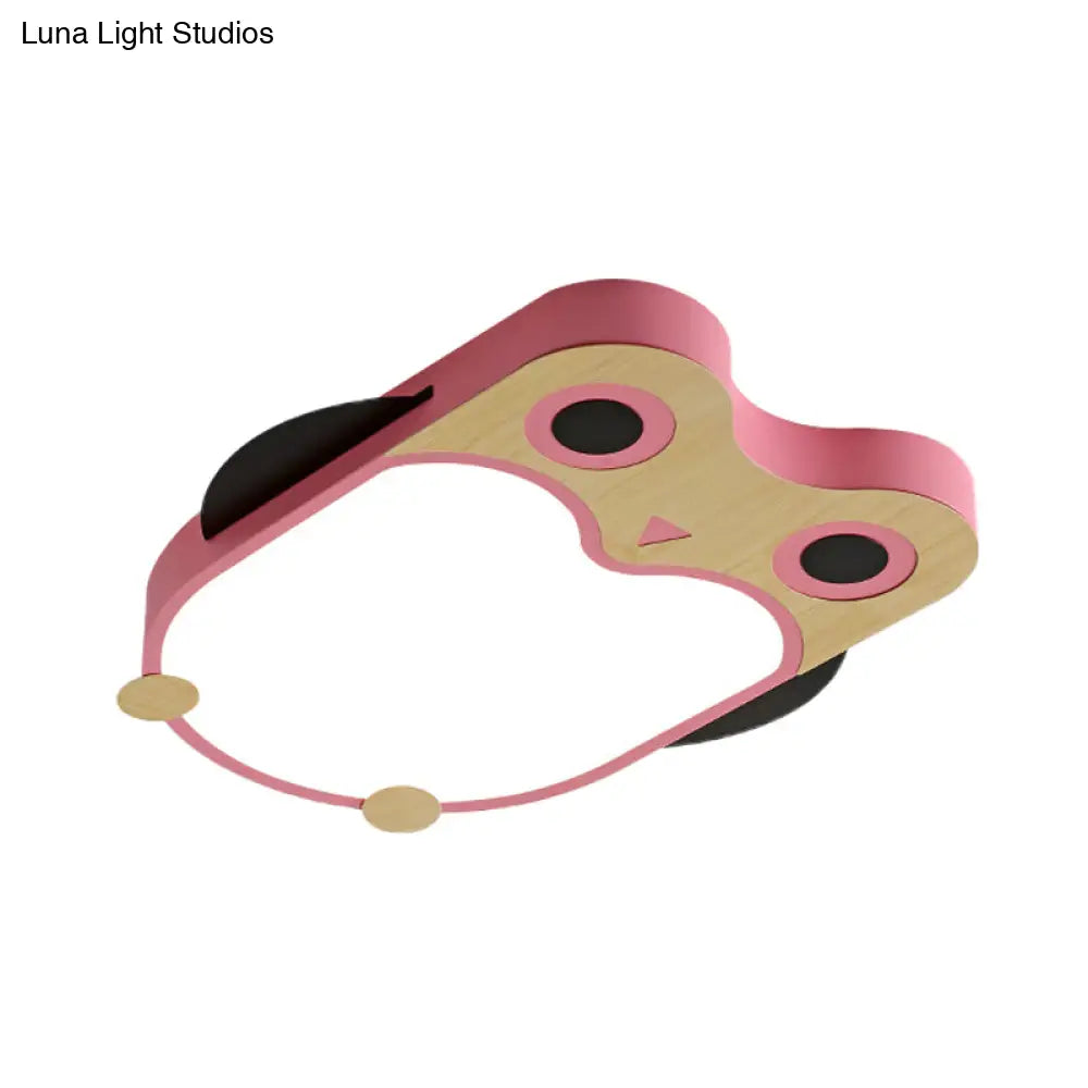 Cartoon Owl Led Flush Mount Lamp For Child Room - Thin Iron Ceiling Light In White/Pink/Blue With