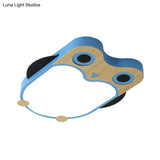 Cartoon Owl Led Flush Mount Lamp For Child Room - Thin Iron Ceiling Light In White/Pink/Blue With