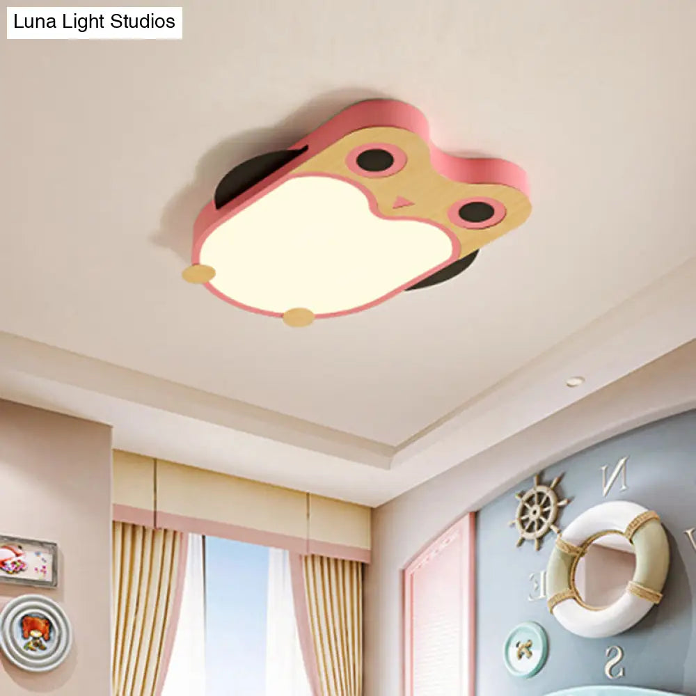 Cartoon Owl Led Flush Mount Lamp For Child Room - Thin Iron Ceiling Light In White/Pink/Blue With