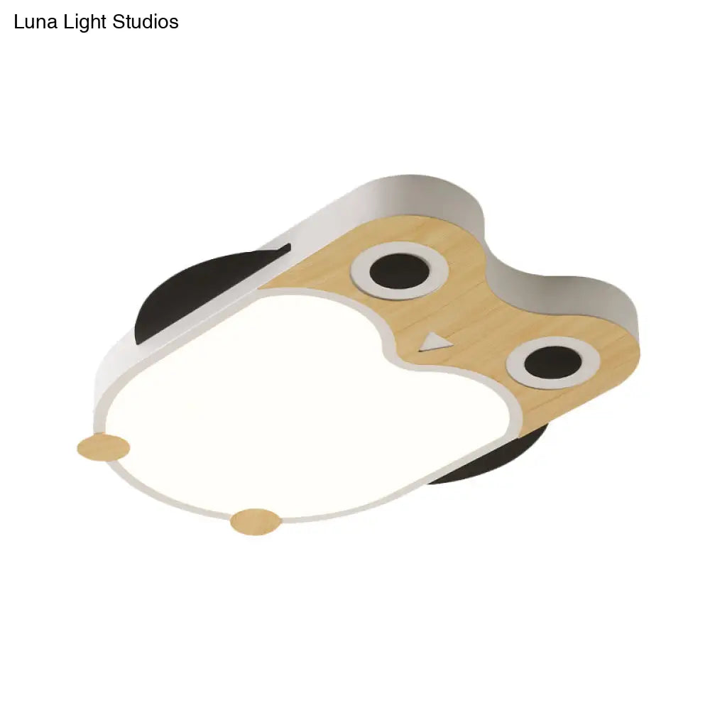 Cartoon Owl Led Flush Mount Lamp For Child Room - Thin Iron Ceiling Light In White/Pink/Blue With