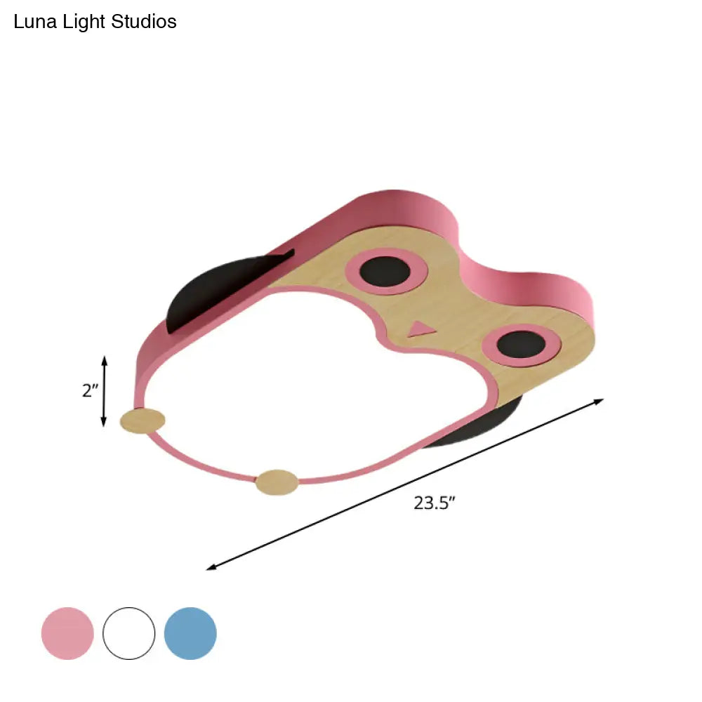 Cartoon Owl Led Flush Mount Lamp For Child Room - Thin Iron Ceiling Light In White/Pink/Blue With