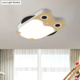 Cartoon Owl Led Flush Mount Lamp For Child Room - Thin Iron Ceiling Light In White/Pink/Blue With