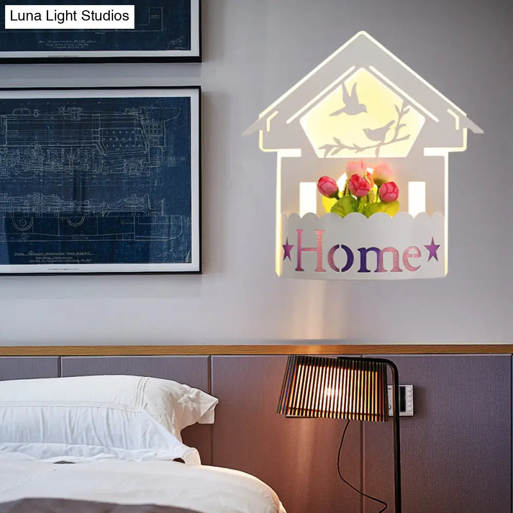 Cartoon Pattern Led Wall Lamp - Elegant White Acrylic Sconce Light For Living Room Décor
