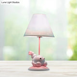 Cartoon Pink Constellation Night Table Light - Resin Lamp With Cone Fabric Shade