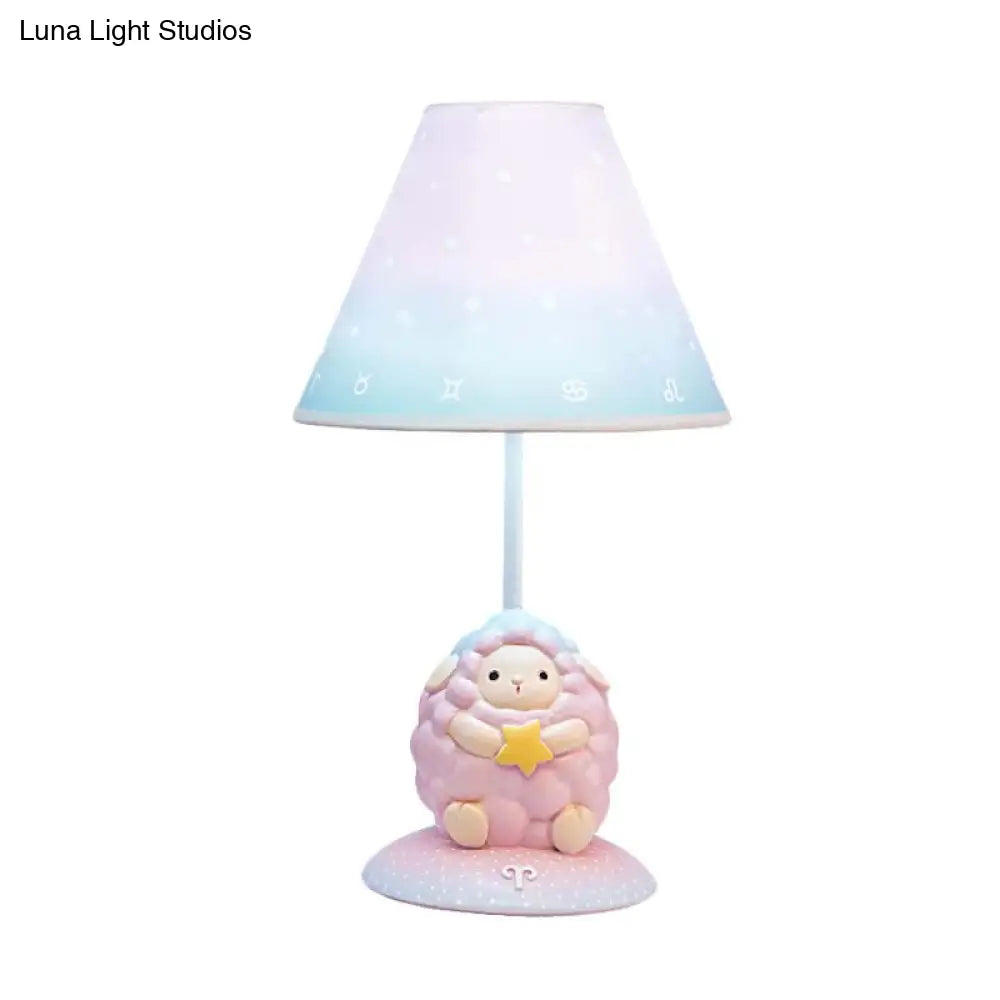 Cartoon Pink Constellation Night Table Light - Resin Lamp With Cone Fabric Shade
