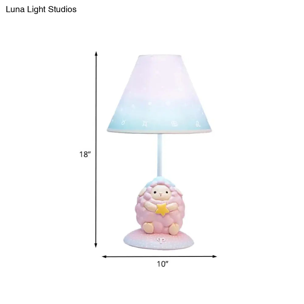 Cartoon Pink Constellation Night Table Light - Resin Lamp With Cone Fabric Shade