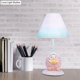 Cartoon Pink Constellation Night Table Light - Resin Lamp With Cone Fabric Shade