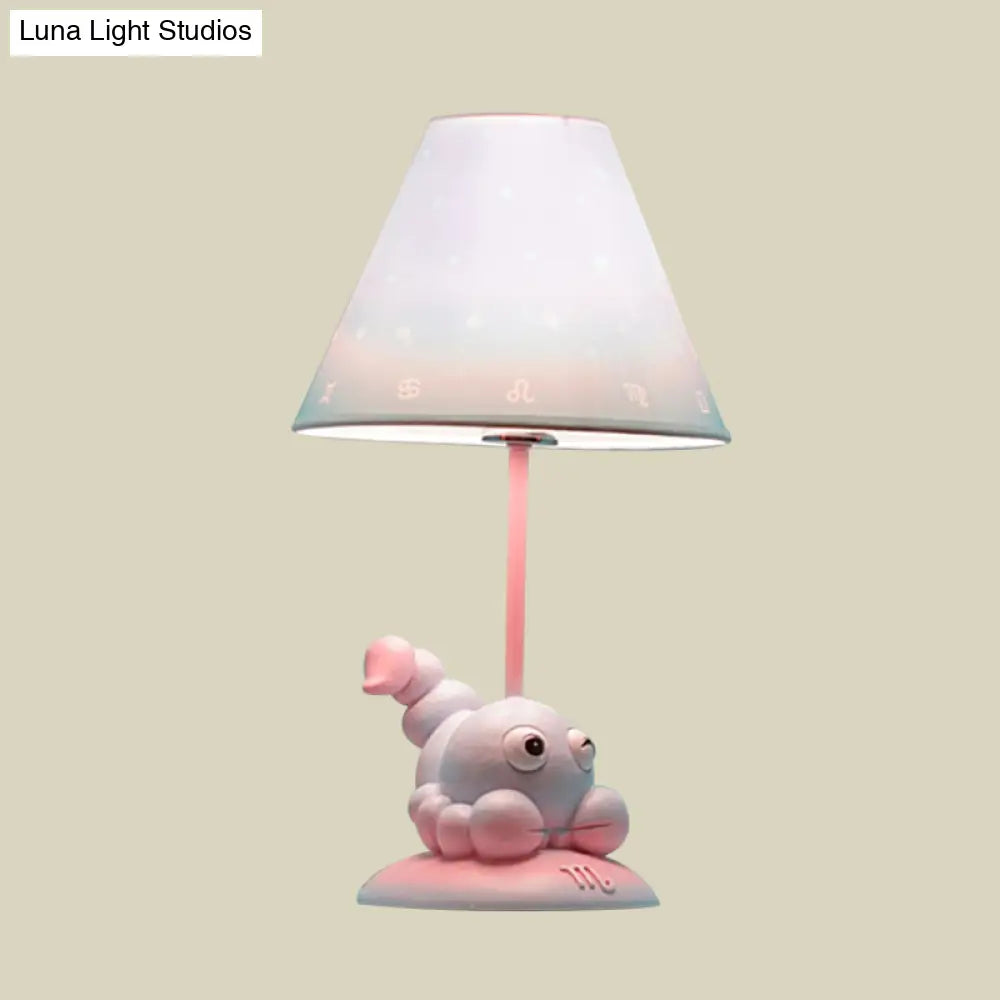 Cartoon Pink Constellation Night Table Light - Resin Lamp With Cone Fabric Shade