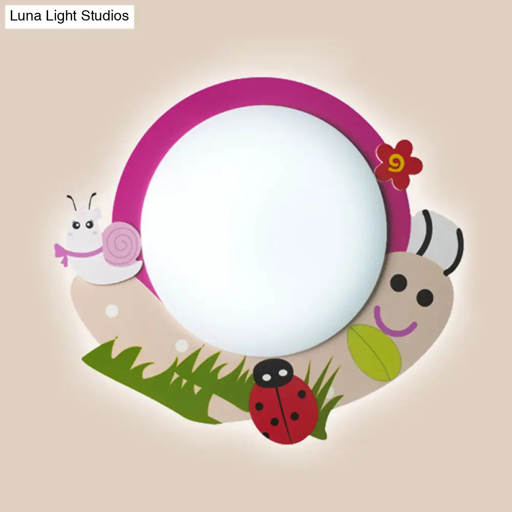 Cartoon Pink Snail Ceiling Light: Fun Metal & Acrylic Flush Mount For Girls’ Bedrooms