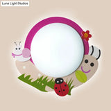 Cartoon Pink Snail Ceiling Light: Fun Metal & Acrylic Flush Mount For Girls’ Bedrooms