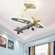 Cartoon Plane Silver Led Flush Mount With Cloud Canopy For Kids Bedroom