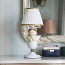 Cartoon Resin Angel Nightstand Lamp With 1 Bulb And White Bucket Fabric Shade