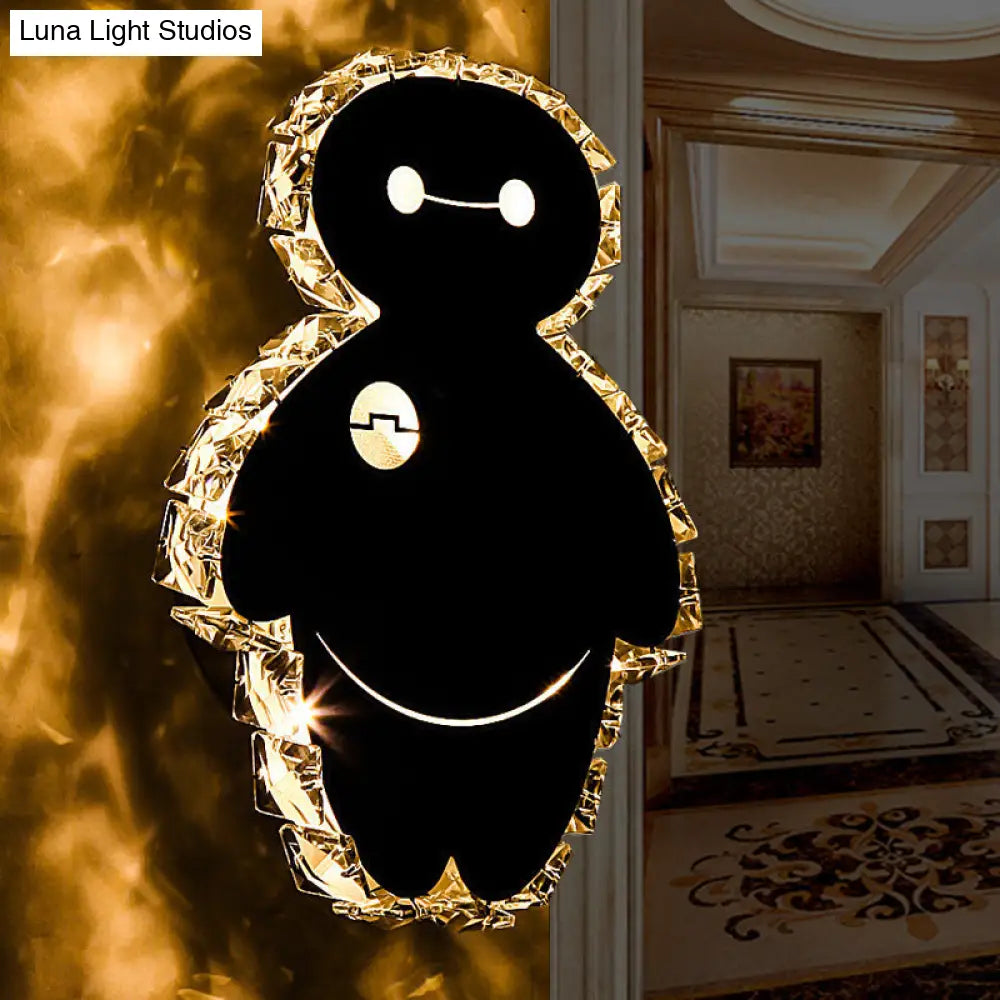 Cartoon Snow Man Wall Mount Light Fixture With Chrome Finish Led Bedroom Lighting In Warm/White