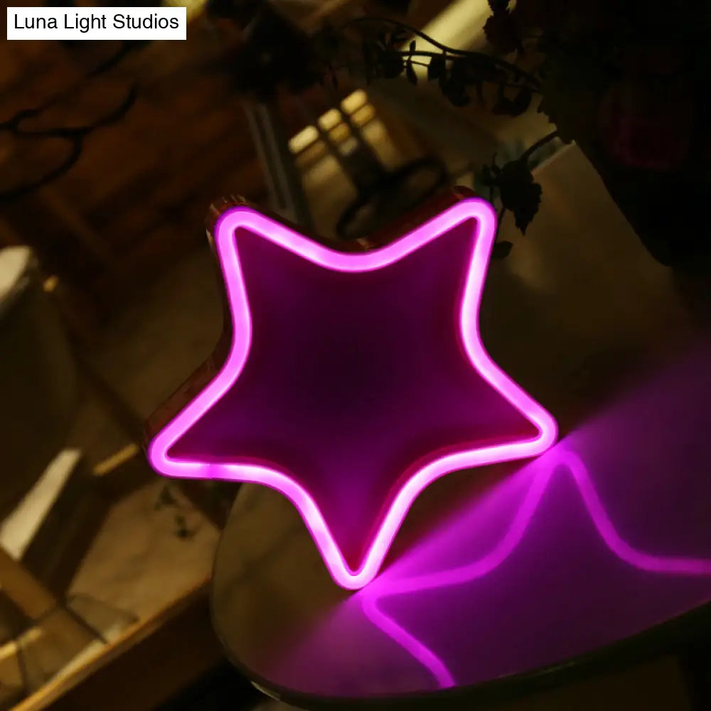 Cartoon Star Led Nightstand Lamp For Girls Room With Plastic Shade
