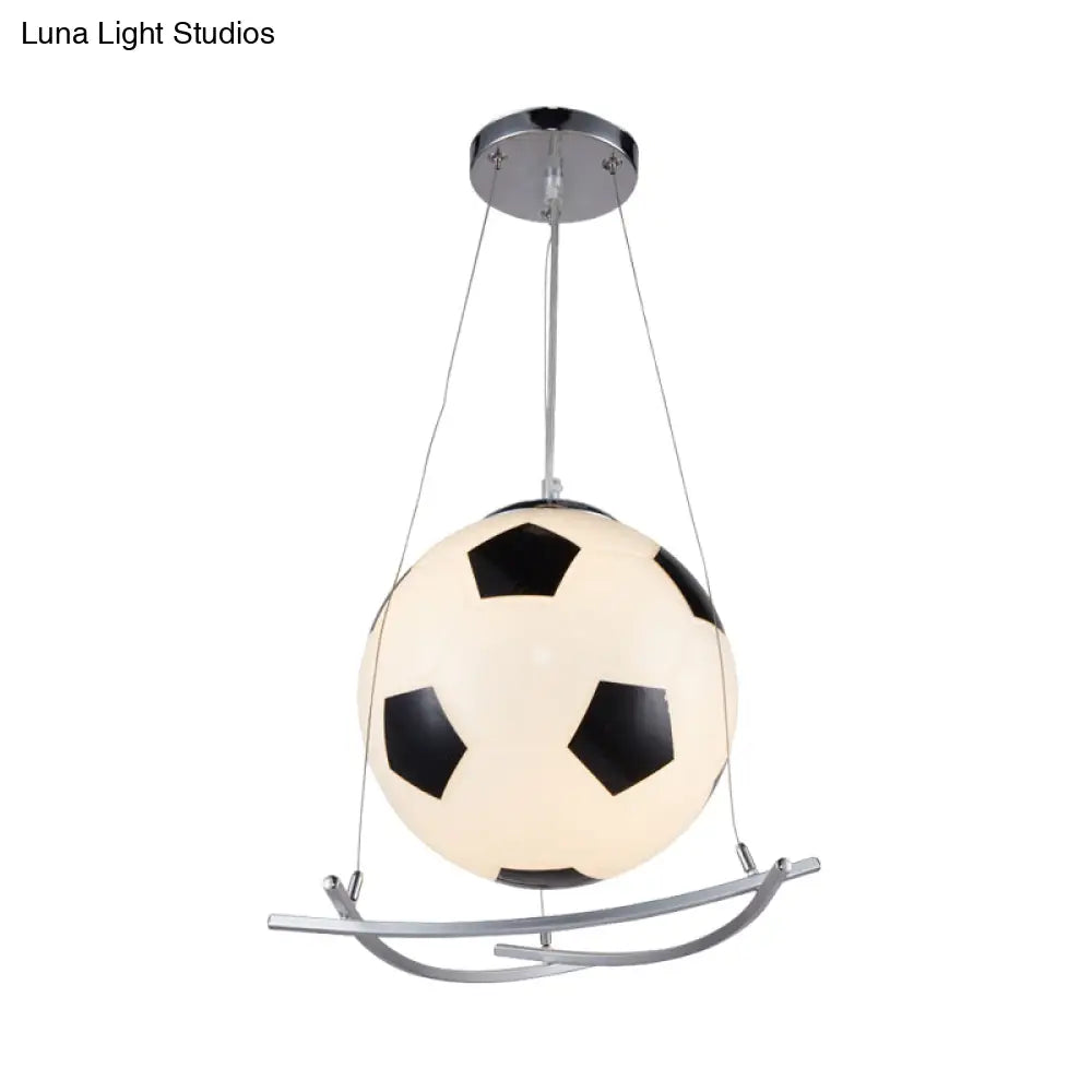 Cartoon Style Black And White Glass Soccer Pendant Light - Bedroom Hanging Lamp