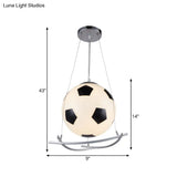 Cartoon Style Black And White Glass Soccer Pendant Light - Bedroom Hanging Lamp