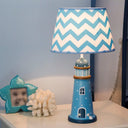 Cartoon Style Fabric Cone Table Lamp 14/18 Wide 1 Light Blue/White Stand Up Resin Tower Base Blue /
