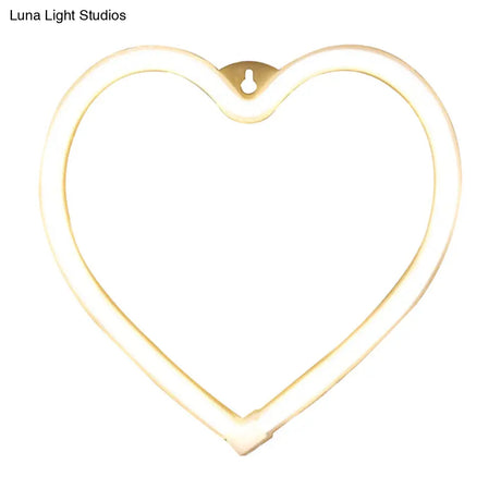 Cartoon Style Heart Shaped Led Night Lamp - White Wall Nightstand Lighting With Usb Plug-In Cord