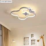Cartoon Style Led Acrylic Clover Flush Ceiling Light With Warm/White - White Finish