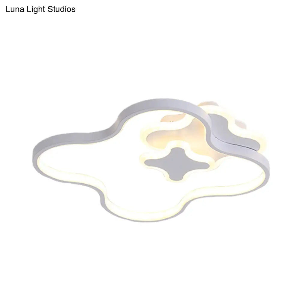Cartoon Style Led Acrylic Clover Flush Ceiling Light With Warm/White - White Finish