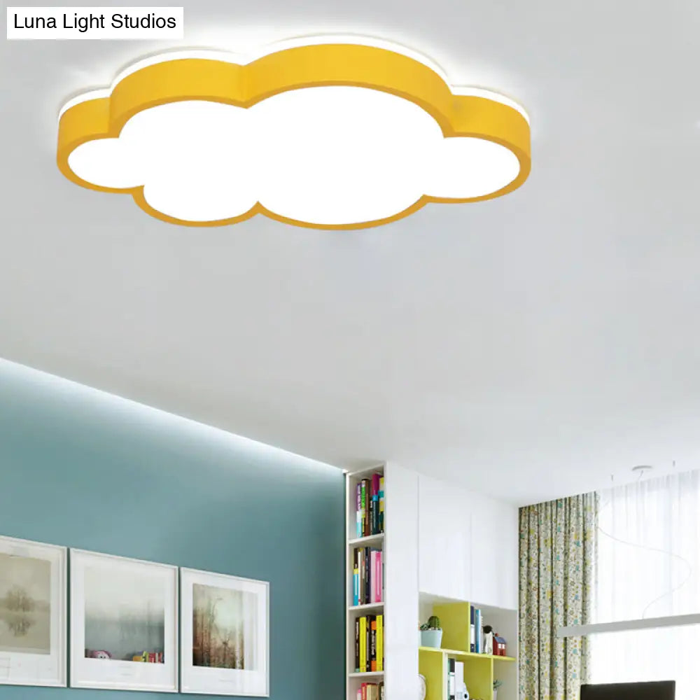 Cartoon Style Led Pendant Light For Bedroom Ceiling - Yellow/White Cloud Shade Acrylic And Metal