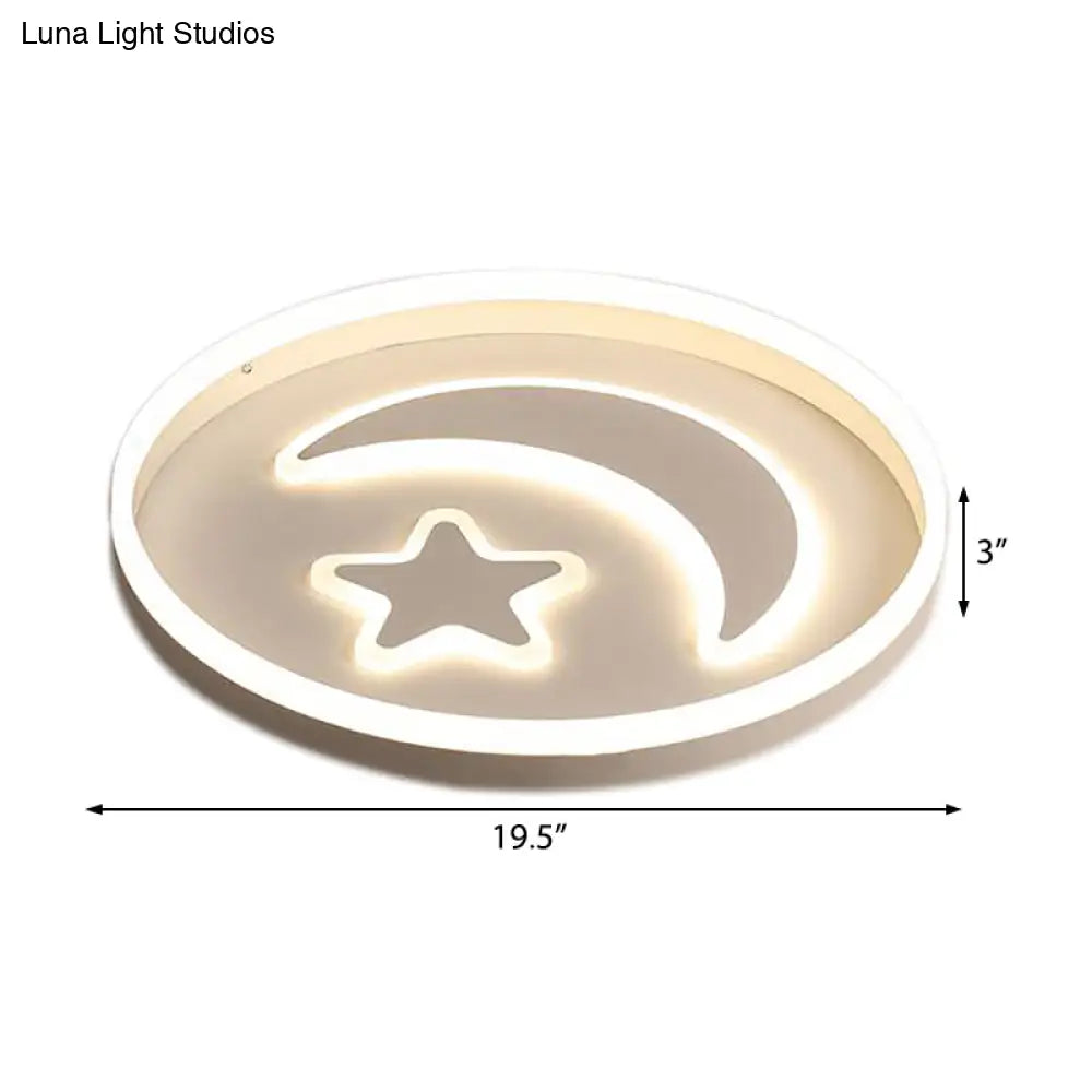 Cartoon Style Round Acrylic Ceiling Mount Led Lamp In Warm/White Light For Bedroom - Black/White