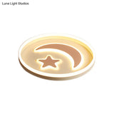 Cartoon Style Round Acrylic Ceiling Mount Led Lamp In Warm/White Light For Bedroom - Black/White