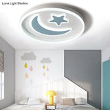 Cartoon Style Round Acrylic Ceiling Mount Led Lamp In Warm/White Light For Bedroom - Black/White