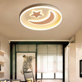 Cartoon Style Round Acrylic Ceiling Mount Led Lamp In Warm/White Light For Bedroom - Black/White
