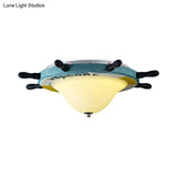 Cartoon Style Rudder Flush Ceiling Light - Led Metal Lamp For Children’s Room White/Blue With