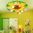 Cartoon Sunflower Ceiling Light With Bee Metal - 4 Bulbs Yellow Bedroom Lamp