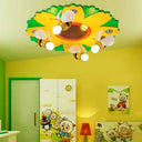 Cartoon Sunflower Ceiling Light With Bee Metal - 4 Bulbs Yellow Bedroom Lamp