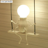 Cartoon Swing Kid Metal Chandelier Lamp - 1/2 Heads Black/White Finish Bedroom Hanging Light Fixture