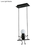 Cartoon Swing Kid Metal Chandelier Lamp - 1/2 Heads Black/White Finish Bedroom Hanging Light Fixture