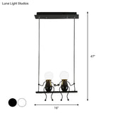 Cartoon Swing Kid Metal Chandelier Lamp - 1/2 Heads Black/White Finish Bedroom Hanging Light Fixture