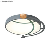 Cartoon Tellurion Flush Mount Led Ceiling Light In Green/Gray - Acrylic Finish For Bedrooms