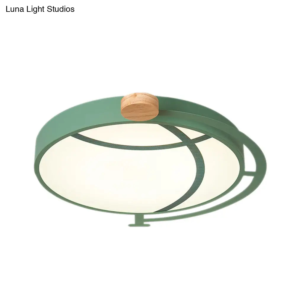 Cartoon Tellurion Flush Mount Led Ceiling Light In Green/Gray - Acrylic Finish For Bedrooms