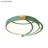 Cartoon Tellurion Flush Mount Led Ceiling Light In Green/Gray - Acrylic Finish For Bedrooms
