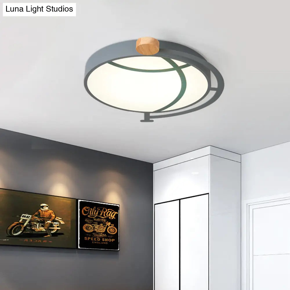 Cartoon Tellurion Flush Mount Led Ceiling Light In Green/Gray - Acrylic Finish For Bedrooms