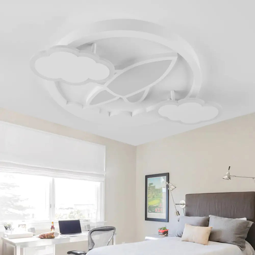 Cartoon White Led Ceiling Mount Light Cloud Deco For Kid’s Bedroom / Rocket