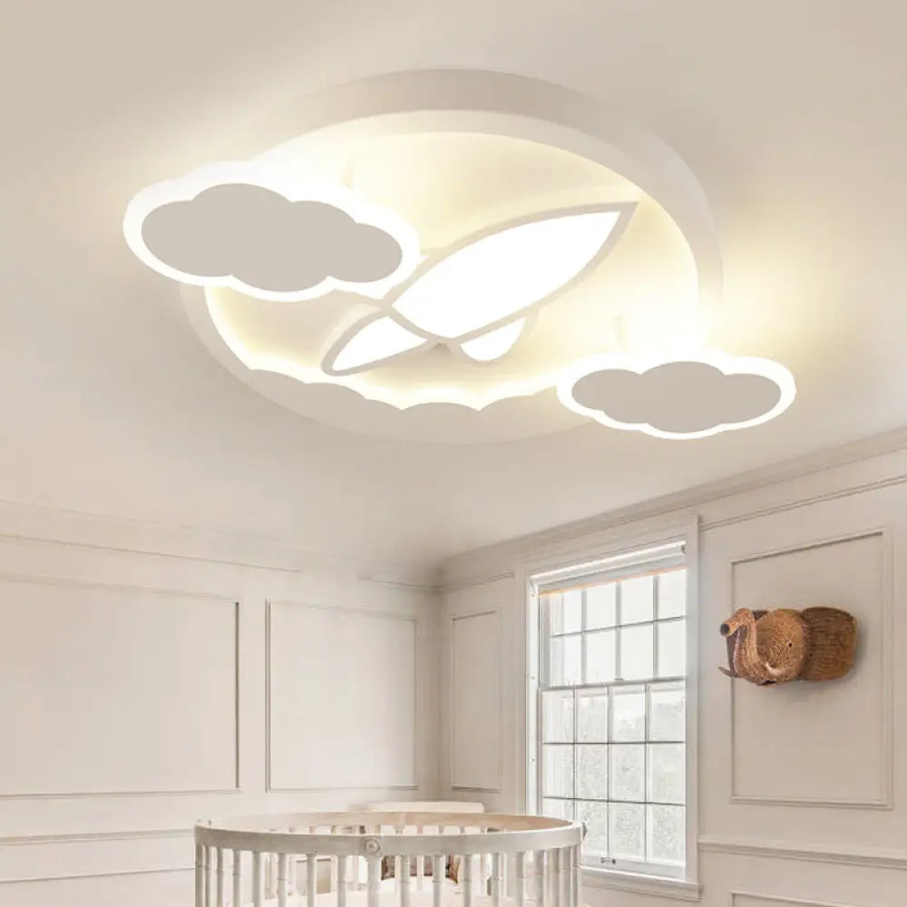 Cartoon White Led Ceiling Mount Light Cloud Deco For Kid’s Bedroom / Warm Rocket