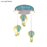 Cartoon Wooden Hot Air Balloon Semi Flush Ceiling Light With 5 Bulbs For Nursery