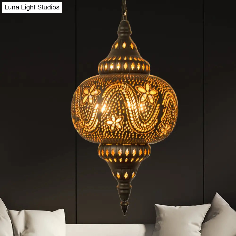 Carved Pendant Lighting: 1 Head Brass 8/11/13 Wide Metal Hanging Light Fixture