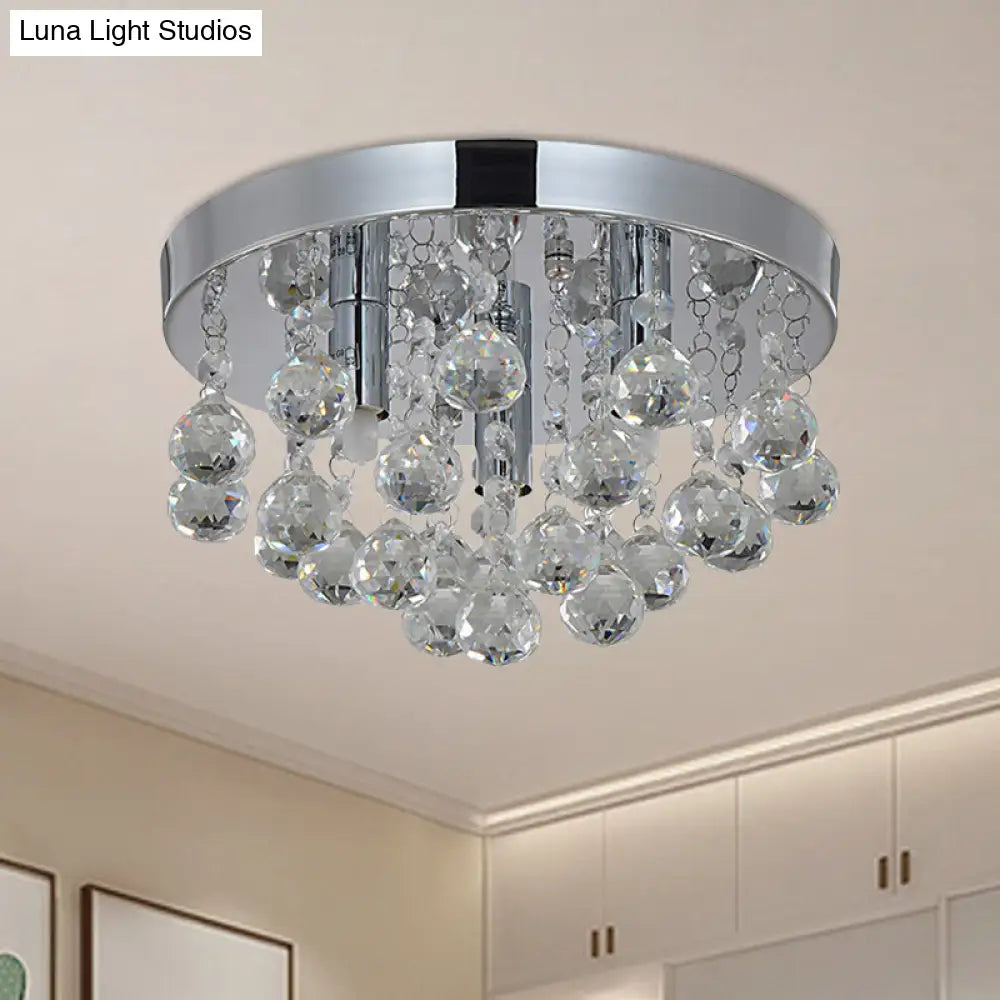 Cascading Crystal Orb Flush Mount Light: Modernist Bedroom Ceiling Lighting (3 Bulbs Chrome)