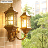 Castle Sconce Light Fixture - 2 Lights Aluminum Wall Mount Lamp In Black/Brass With Double Curved
