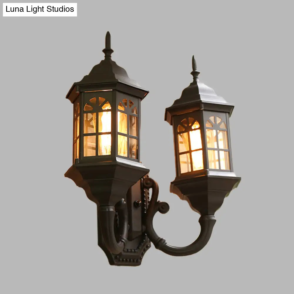 Castle Sconce Light Fixture - 2 Lights Aluminum Wall Mount Lamp In Black/Brass With Double Curved