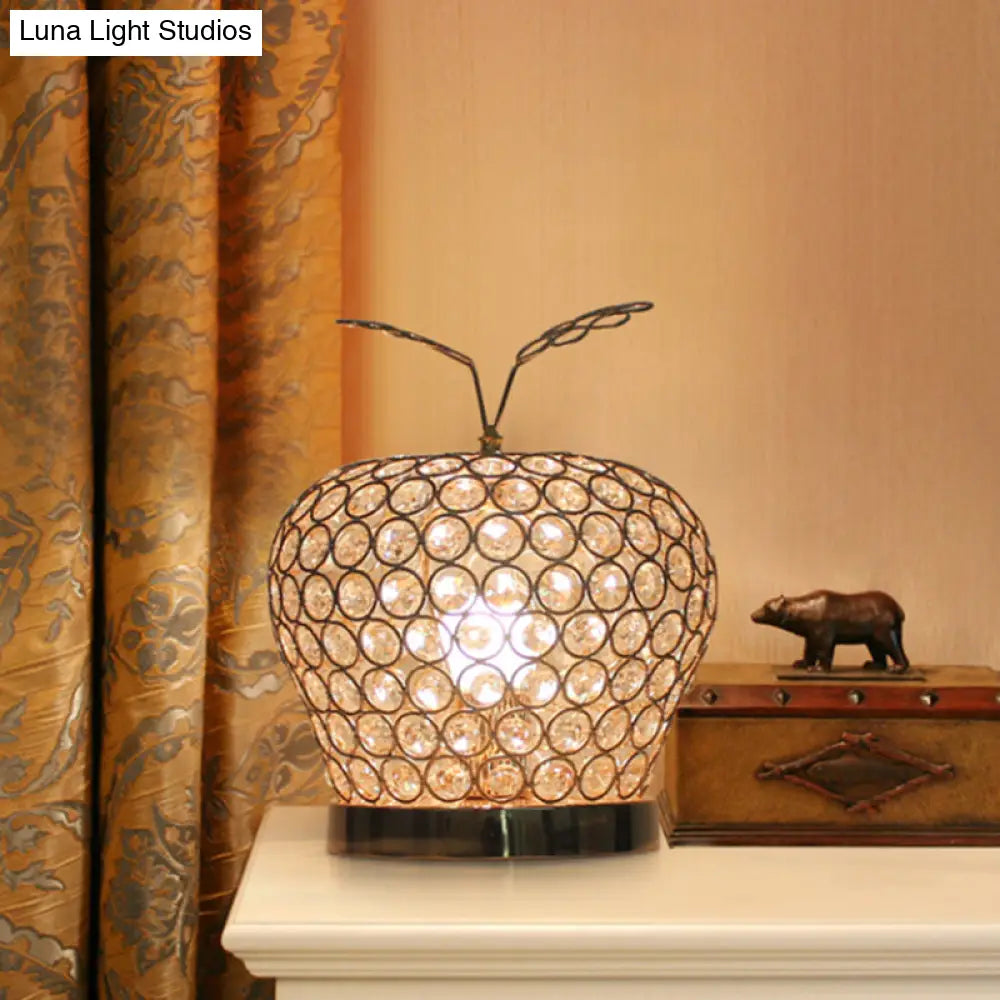 Caterina - Modern Crystal Apple Night Stand Lamp Creative 1-Light Hotel Table Lighting In Silver